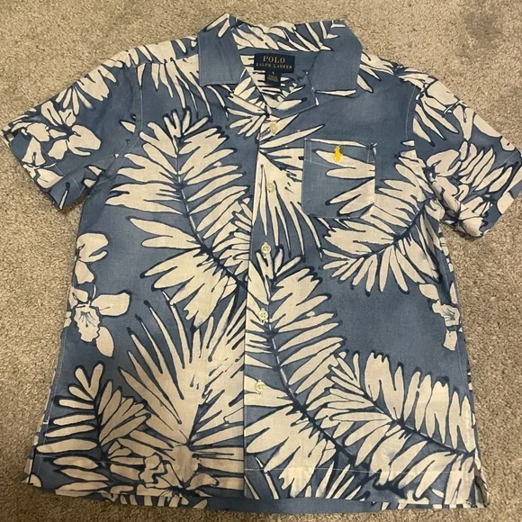 Polo Ralph Lauren Hawaiian Shirt Boys Size 5 blue white like new - Picture 1 of 4